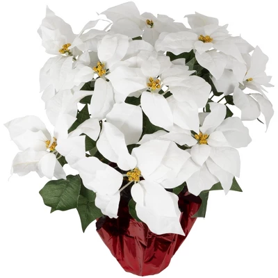 Northlight 22" White Artificial Christmas Poinsettia Flowers With Red Wrapped Base - Image 3