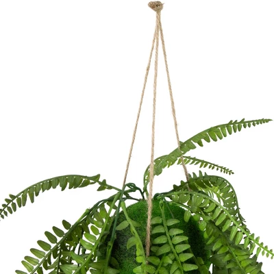 Northlight 18" Artificial Fern Plant With Moss Ball And Hanging Jute Cord - Image 3
