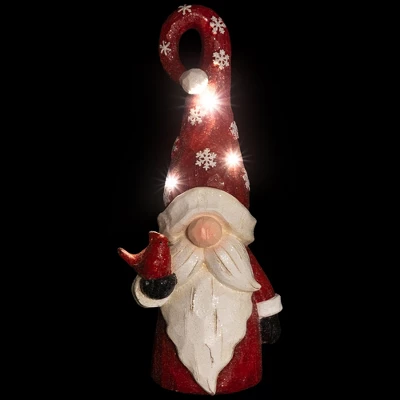 Northlight Gnome In Lighted Hat Holding Cardinal Christmas Decoration - 20" - LED Warm White Lights - Image 2