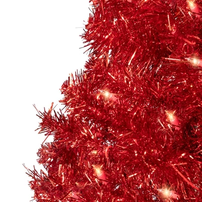 Northlight Pre-Lit Artificial Tinsel Christmas Tree - 3' - Red - Clear Lights - Image 3