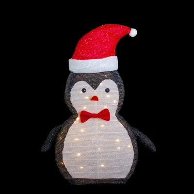Northlight 28" LED Lighted Tinsel Penguin In Santa Hat Outdoor Christmas Decoration - Image 2