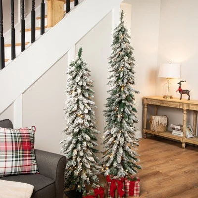 Northlight Pre-Lit Pencil Flocked Alpine Artificial Christmas Tree - 5' - Clear Lights - Image 2