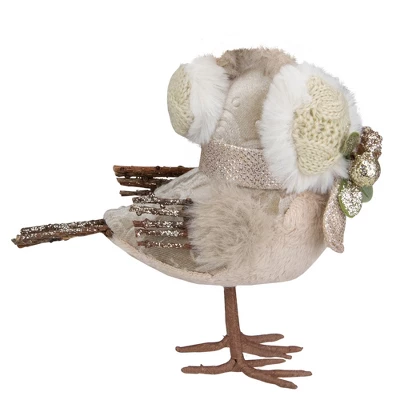 Northlight 6" Beige And White Plush Bird In Earmuffs Christmas Figure - Image 3