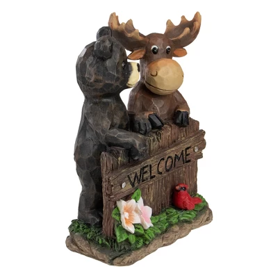 Northlight 9.75" Black Bear And Moose "Welcome" Outdoor Garden Statue - Image 4