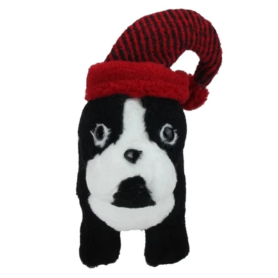Northlight Plush Standing Bulldog With Striped Hat And Collar Christmas Decoration - 11.5"