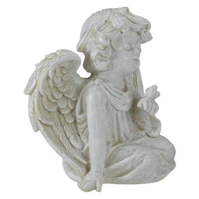Northlight 6" Ivory Sitting Angel With Bird Outdoor Garden Statue - Image 2