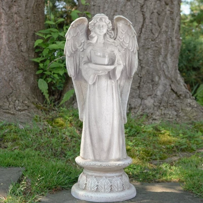 Northlight 22.5" Standing Religious Angel With Bird Bath Votive Candle Holder Outdoor Patio Garden Statue - Gray