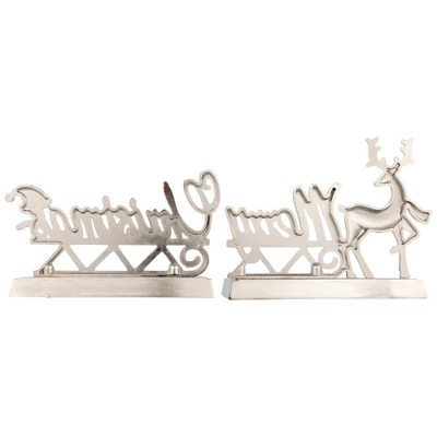 Northlight Set Of 2 Silver Reindeer Merry Christmas Metal Stocking Holders 5.5" - Image 4