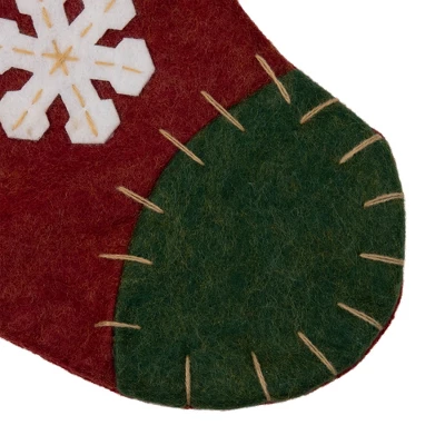Northlight 20" Green And Red Snowflake Christmas Stocking With Blanket Stitching - Image 2