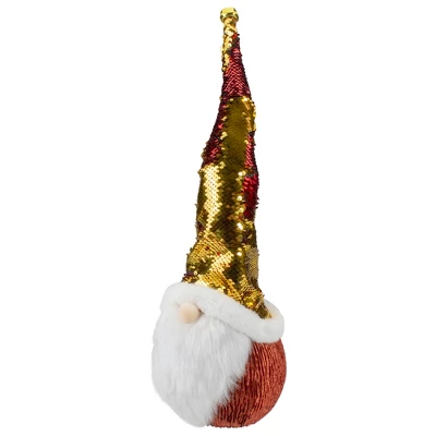 Northlight Santa Gnome Head With Sequined Jingle Bell Hat Christmas Decoration - 20" - Gold And Red - Image 4