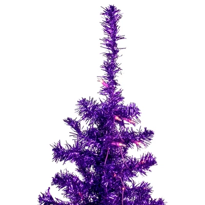 Northlight 6' Pre-Lit Purple Artificial Tinsel Christmas Tree, Clear Lights - Image 2
