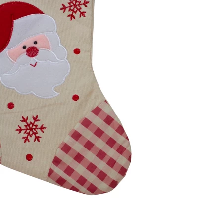 Northlight 16.5" Red And Ivory Embroidered Santa Claus Christmas Stocking With Gingham Cuff - Image 2