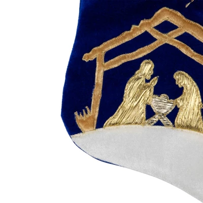 Northlight 20.5" Blue And Gold Nativity Scene Christmas Stocking With Gold Cuff - Image 5