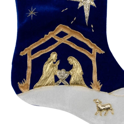 Northlight 20.5" Blue And Gold Nativity Scene Christmas Stocking With Gold Cuff - Image 6