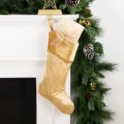 Northlight 20" Gold Glittered Poinsettia Christmas Stocking