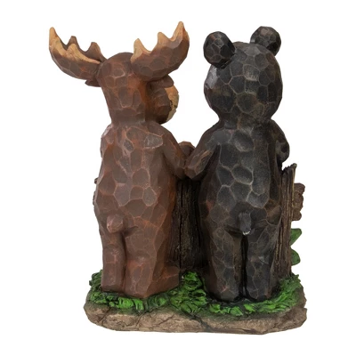 Northlight 9.75" Black Bear And Moose "Welcome" Outdoor Garden Statue - Image 3