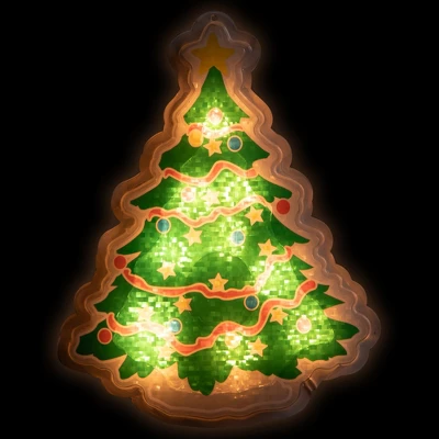 Northlight Lighted Holographic Christmas Tree Window Silhouette - 12.5" - Clear Lights