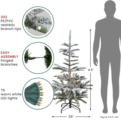 Northlight Real Touch™️ Pre-Lit Slim Flocked Nordmann Fir Artificial Christmas Tree - 4.5' - Warm Clear LED Lights - Image 5