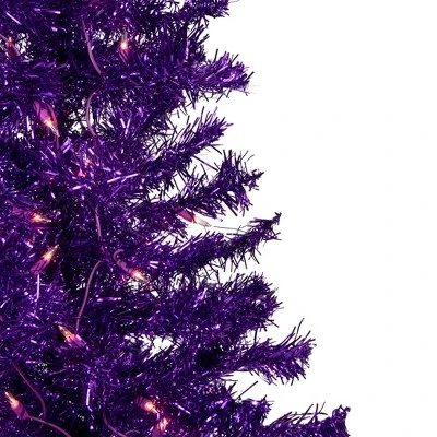 Northlight 6' Pre-Lit Purple Artificial Tinsel Christmas Tree, Clear Lights - Image 3