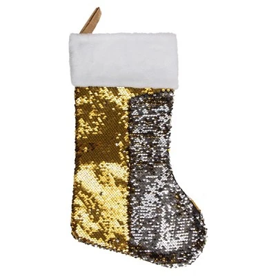 Northlight 19" Gold And Silver Sequin Christmas Stocking With White Faux Fur Cuff - Image 2