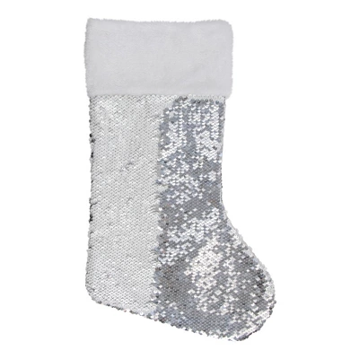 Northlight 19" White And Silver Sequin Christmas Stocking With White Faux Fur Cuff - Image 2