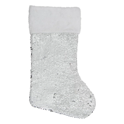Northlight 19" White And Silver Sequin Christmas Stocking With White Faux Fur Cuff - Image 5
