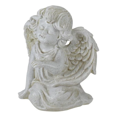 Northlight 6" Ivory Sitting Angel With Bird Outdoor Garden Statue - Image 4