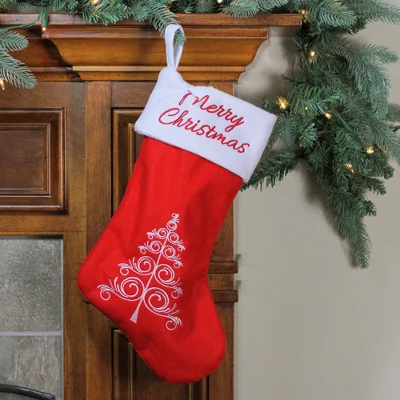 Northlight 15.75" Red And White Merry Christmas Tree Stocking With Cuff