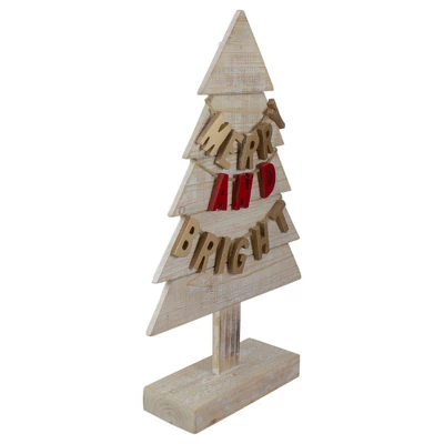 Northlight Wooden Tree "Merry And Bright" Christmas Decoration - 23" - Gold And Red - Image 2