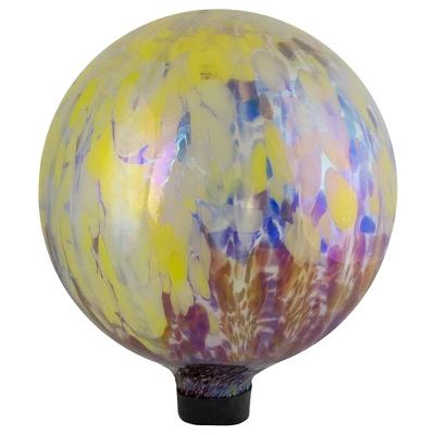 Northlight 10" Yellow And Blue Iridescent Reflective Glass Outdoor Garden Gazing Ball - Image 3