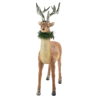 Northlight Standing Glittered Reindeer With Pine Neck Wreath Christmas Decoration - 15.5" - Image 2