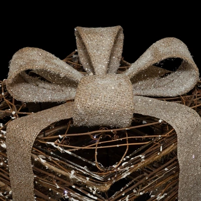 Northlight Lighted Rattan Gift Boxes With Burlap Bows Christmas Decorations - 9" - Set Of 3 - Image 4