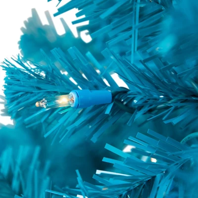Northlight Pre-Lit Medium Pine Artificial Christmas Tree - 6' - Turquoise - Clear Lights - Image 4