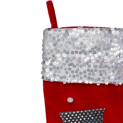 Northlight 20.5" Red And White Snowman Embroidered Christmas Stocking With Sequined Cuff - Image 3