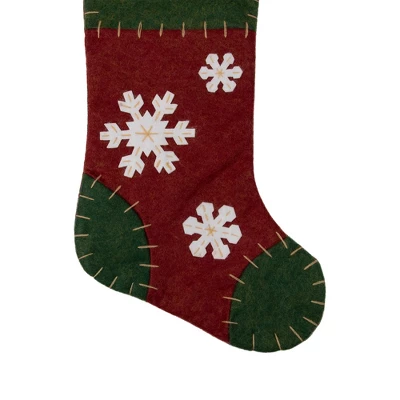 Northlight 20" Green And Red Snowflake Christmas Stocking With Blanket Stitching - Image 4