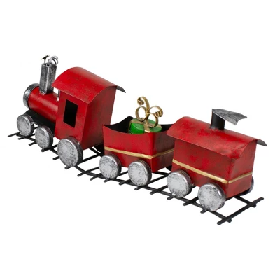 Northlight Triple Car Metal Train Christmas Decoration - 15" - Red And Silver - Image 2