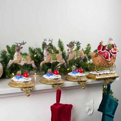 Northlight Santa And Reindeer Christmas Stocking Holders - 9.5" - Set Of 4