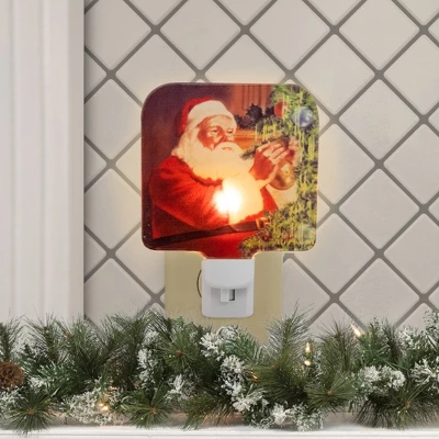 Northlight 6" Norman Rockwell 'Santa Trimming Tree' Glass Christmas Night Light