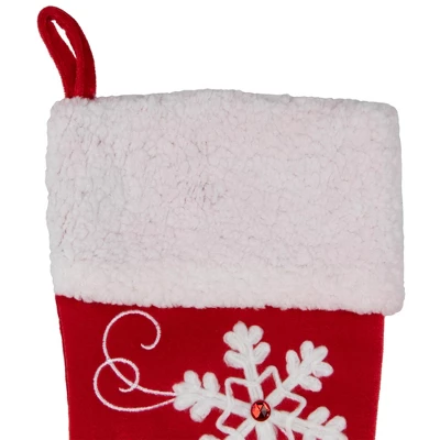 Northlight 20.5-Inch Red And White Velvet With White Snowflake Christmas Stocking - Image 3
