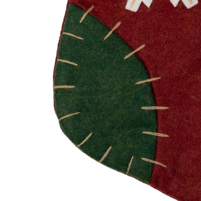 Northlight 20" Green And Red Snowflake Christmas Stocking With Blanket Stitching - Image 3