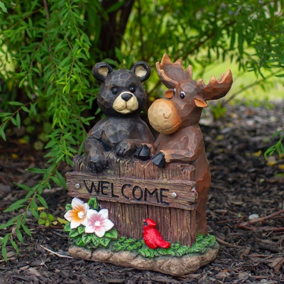 Northlight 9.75" Black Bear And Moose "Welcome" Outdoor Garden Statue