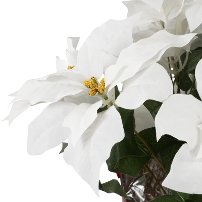 Northlight 22" White Artificial Christmas Poinsettia Flowers With Red Wrapped Base - Image 5