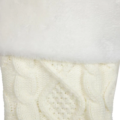 Northlight Cable Knit Christmas Stocking With Faux Fur Cuff - 20.5" - Cream And White - Image 4