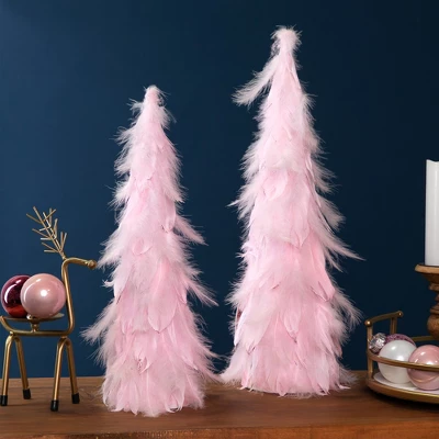 Northlight Small Layered Feather Cone Tree Glittered Christmas Decoration - 16" - Pink - Image 2