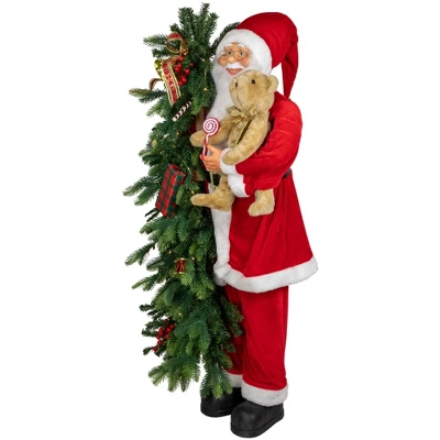 Northlight 48" Musical Santa Claus With Lighted Christmas Tree And Teddy Bear Standing Christmas Figure - Image 2