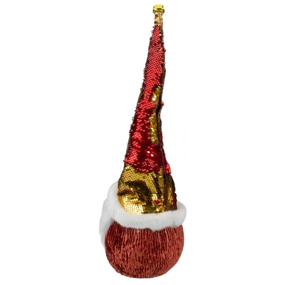 Northlight Santa Gnome Head With Sequined Jingle Bell Hat Christmas Decoration - 20" - Gold And Red - Image 5