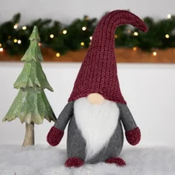 Northlight Standing Gnome With Knitted Hat Christmas Decoration - 18" - Mauve And Gray