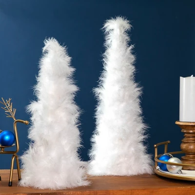 Northlight Layered Wispy Feather Cone Tree Christmas Decoration - 16" - Winter White - Image 2