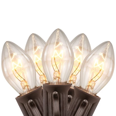Northlight C7 Christmas String Lights - Clear - 24' Brown Wire - 25ct