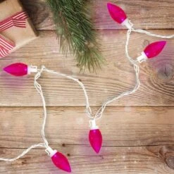Northlight 25 Count Pink LED C9 Christmas Lights, 16 Ft White Wire